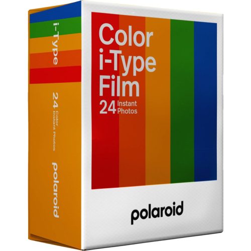Polaroid Color i-Type Film box with rainbow color bars and 'polaroid' logo on white background (24 instant photos).