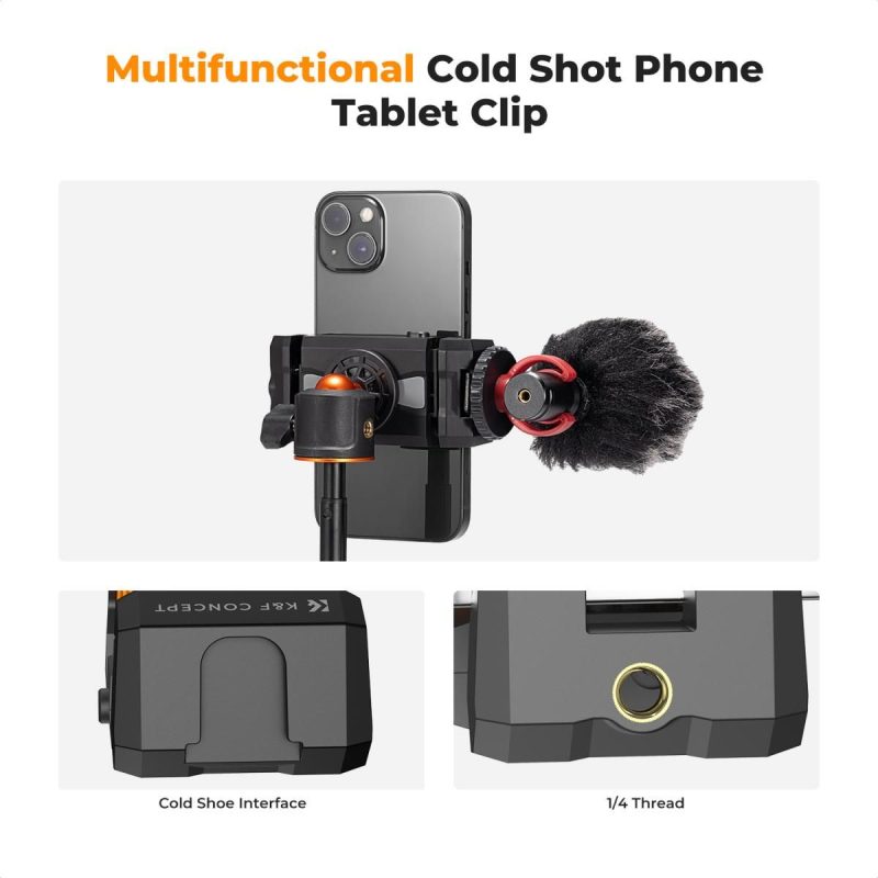 K&F Concept MS20 Phone and Tablet Clamp With Tripod Mount and Cold Shoe KF31.095 - Image 2