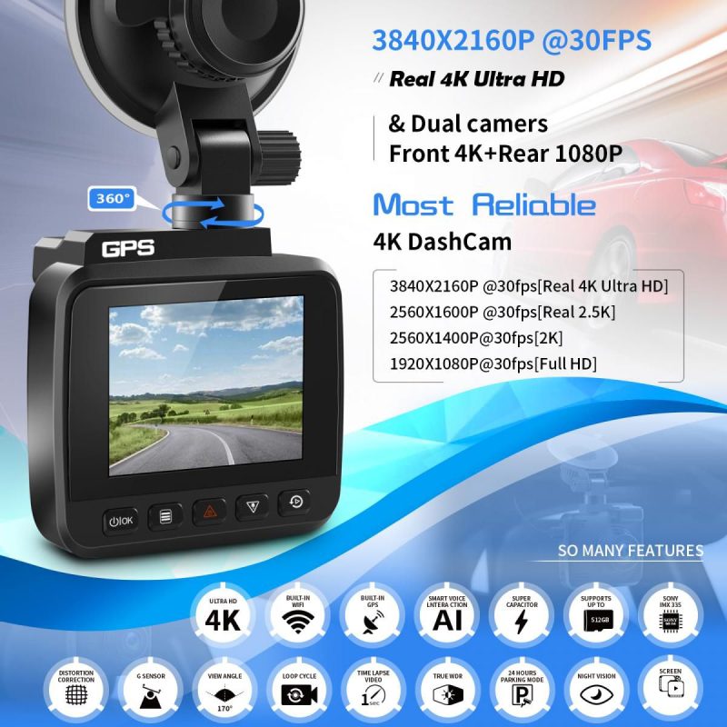 K&F Concept V53 Car Dash Cam 4K, IPS Οθόνη 3" με Κάμερα Οπισθοπορείας GW41.0057 - Image 2