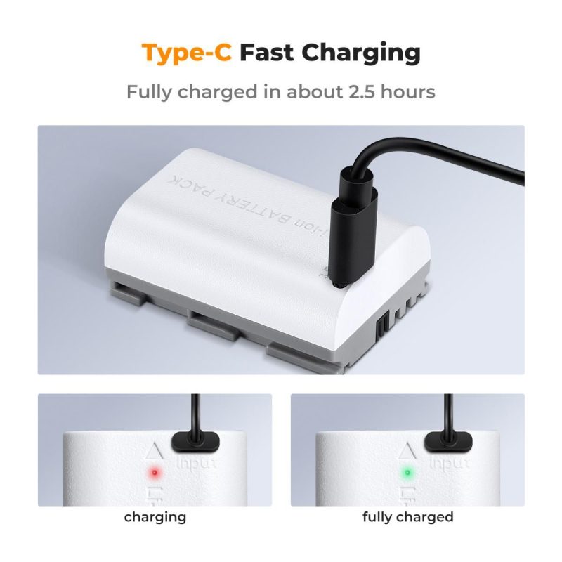 K&F Concept LP-E6NH 2600mAh Battery With Type-C Fast Charging, Compatible with Canon (KF28.0033) - Image 3
