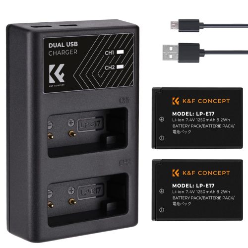 K&F Concept LP-E17 Dual Slot Battery Fast Charge with 2 Batteries 1250mAh, Compatible with Canon (KF28.0014)