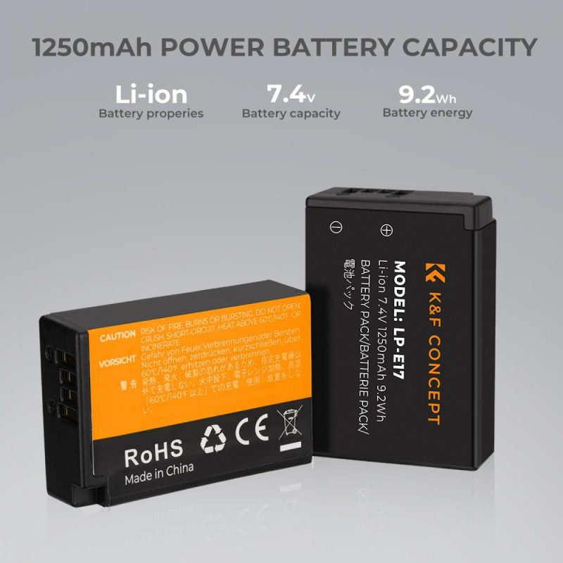K&F Concept LP-E17 Dual Slot Battery Fast Charge with 2 Batteries 1250mAh, Compatible with Canon (KF28.0014) - Image 3