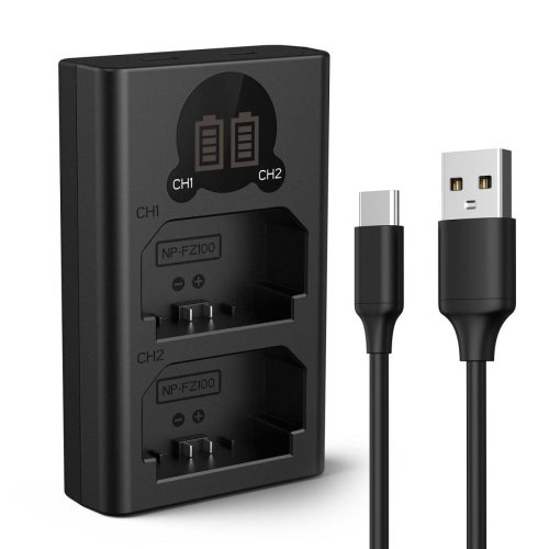 K&F Concept NP-FZ100 Dual Slot Battery Fast Charger with LCD Screen, Compatible with Sony (KF28.0010V1)