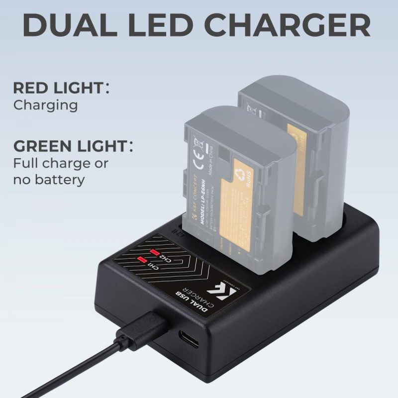K&F Concept LP-E6NH Dual Slot Battery Fast Charger, Compatible with Canon LP-E6/LP-E6N/LP-E6NH (KF28.0007) - Image 2