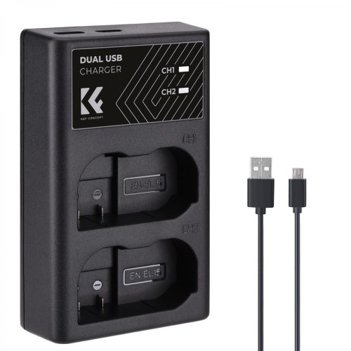 K&F Concept EN-EL15 Dual Slot Battery Fast Charger, Compatible with Nikon EN-EL15/EN-EL15a/EN-EL15b/EN-EL15c (KF28.0006)