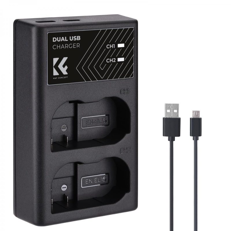 K&F Concept EN-EL15 Dual Slot Battery Fast Charger, Compatible with Nikon EN-EL15/EN-EL15a/EN-EL15b/EN-EL15c (KF28.0006)
