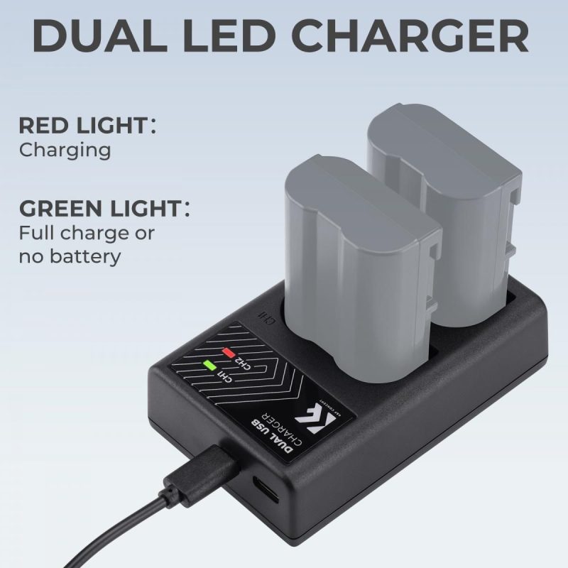 K&F Concept EN-EL15 Dual Slot Battery Fast Charger, Compatible with Nikon EN-EL15/EN-EL15a/EN-EL15b/EN-EL15c (KF28.0006) - Image 2