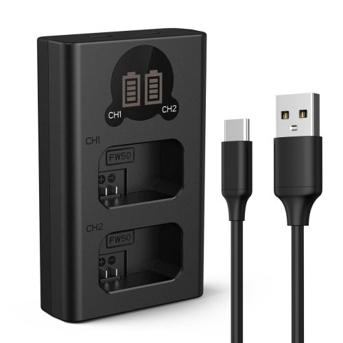K&F Concept NP-FW50 Dual Slot Battery Fast Charger with LCD Screen, Compatible with Sony (KF28.0009V1)