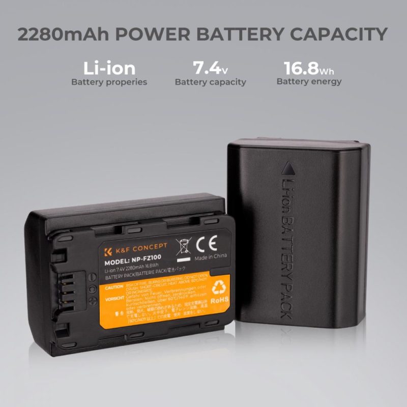 K&F Concept NP-FZ100 Dual Slot Battery Fast Charge with 2 Batteries 2280mAh, Compatible with Sony (KF28.0016) - Image 2