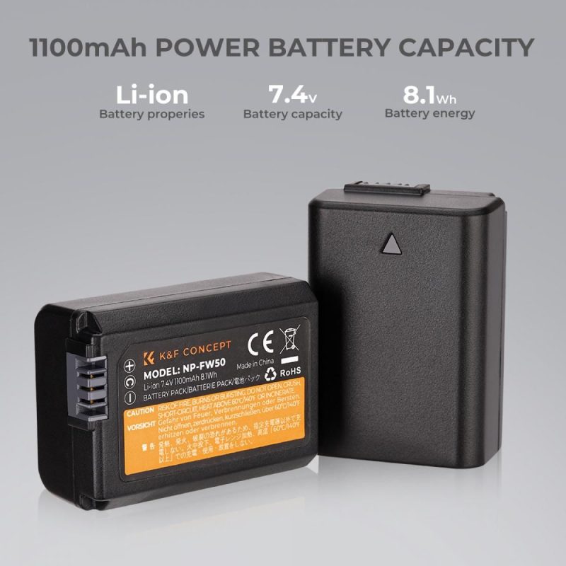 K&F Concept NP-FW50 Dual Slot Battery Fast Charge with 2 Batteries 1100mAh, Compatible with Sony (KF28.0015) - Image 2