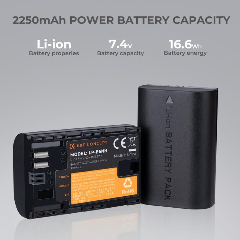 K&F Concept LP-E6NH Dual Slot Battery Fast Charge with 2 Batteries 2250mAh, Compatible with Canon (KF28.0021) - Image 2