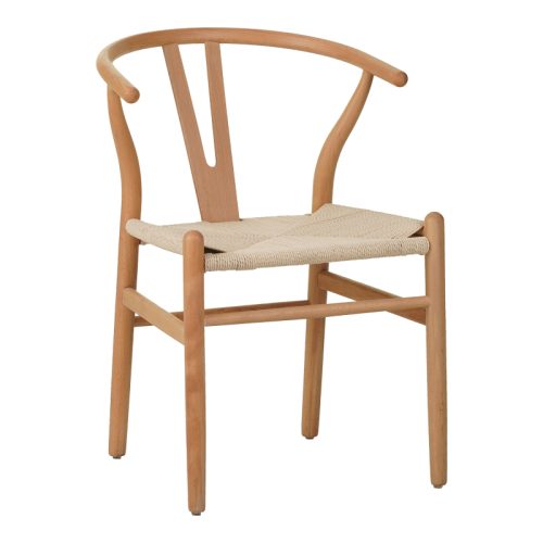 Καρέκλα Wishbone pakoworld rubberwood-σχοινί σε φυσική απόχρωση 60x51x80εκ