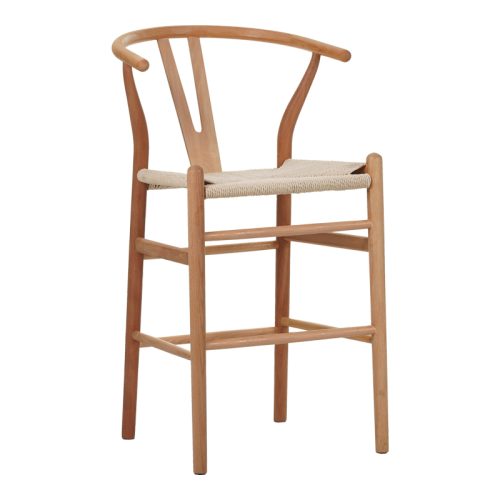 Σκαμπό μπαρ Wishbone pakoworld rubberwood-σχοινί σε φυσική απόχρωση 55x49x96εκ