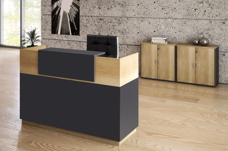 Γραφείο reception Lotus pakoworld σε χρώμα φυσικό - ανθρακί 180x70x110εκ - Image 4