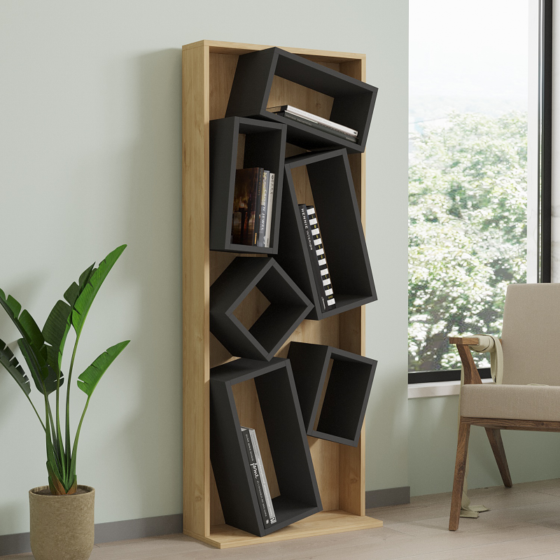 Βιβλιοθήκη Jamey pakoworld φυσικό-ανθρακί 60x24x153,6εκ - Image 3