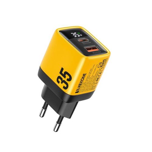 Φορτιστής Σπιτιού GaN PD 35W WK WP-U25 2 Θέσεων Κίτρινο