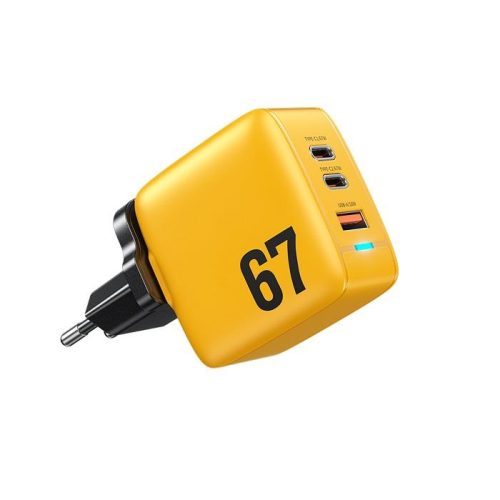 Φορτιστής Σπιτιού GaN PD 67W WK WP-U141 3 Θέσεων Κίτρινο