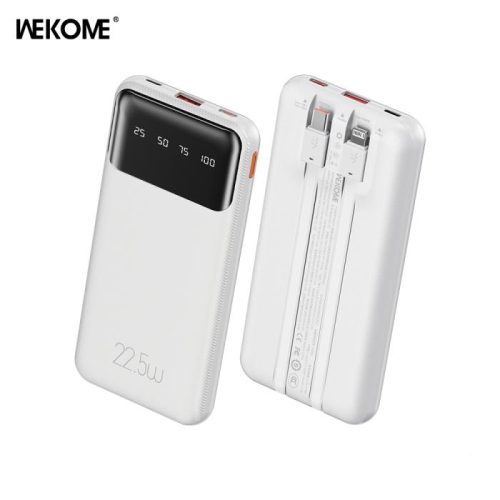 Power Bank 10000mAh PD 22,5W WK WP-63 2 Θέσεων, με καλώδιο Lightning/USB-C Λευκό