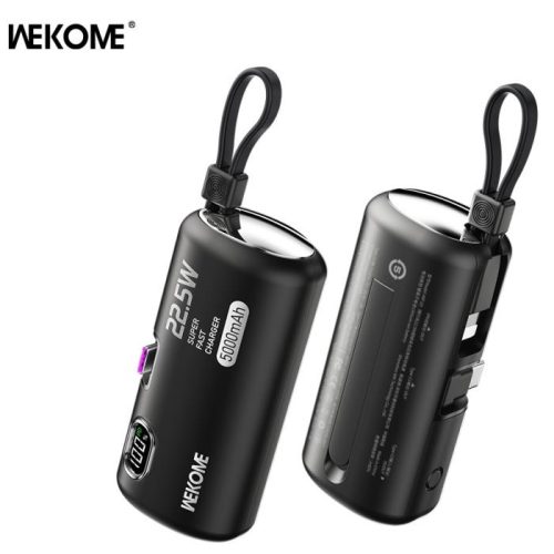 Power Bank 5000mAh PD 22,5W WK WP-19 2 Θέσεων, με καλώδιο Lightning Μαύρο
