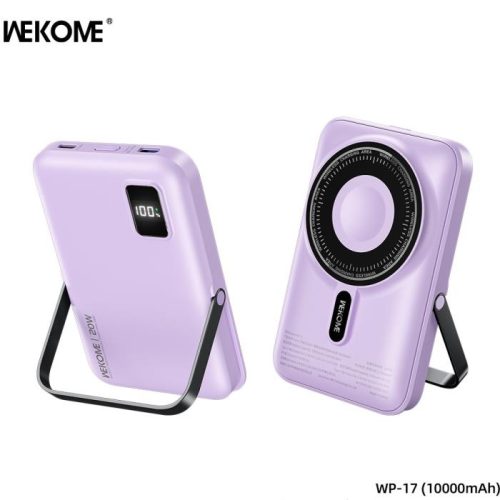 Power Bank 10000mAh PD 20W WK WP-17 , με Ασύρματη Φόρτιση Magnetic, 1 Θέσης Μώβ