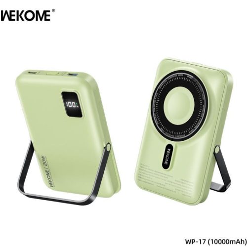 Power Bank 10000mAh PD 20W WK WP-17 , με Ασύρματη Φόρτιση Magnetic, 1 Θέσης  Πράσινο