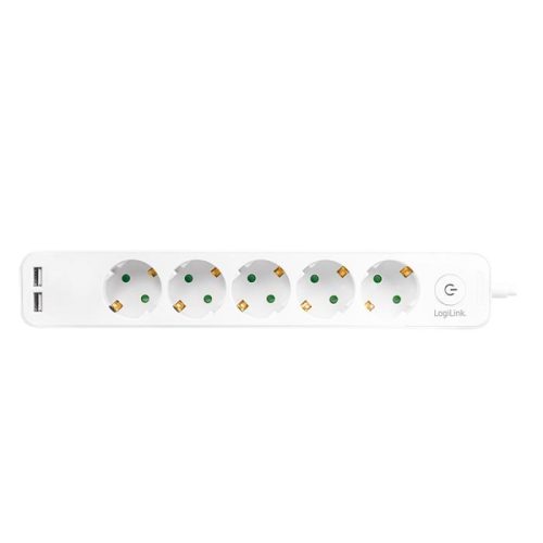 Πολύπριζο 5 Θέσεων LogiLink LPS249U, με 2 Θύρες USB 1.5m Λευκό