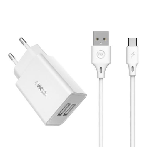 Φορτιστής Σπιτιού WK WP-U56 2 Θέσεων,με καλώδιο USB-C Λευκό