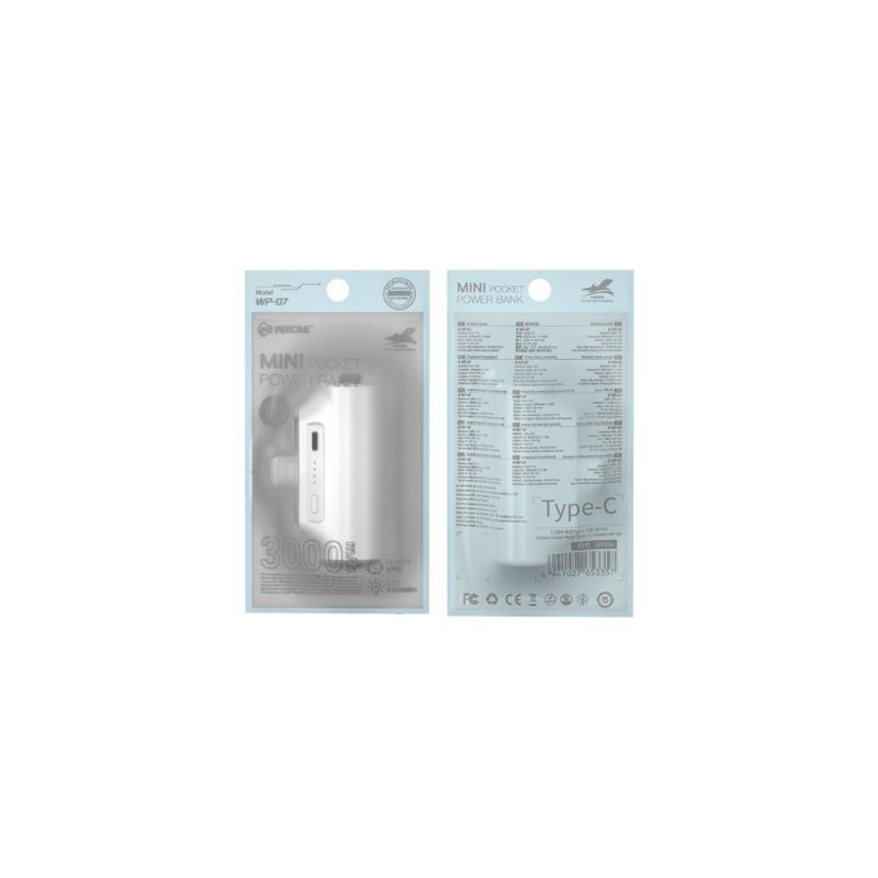 Power Bank 3000mAh 10W WK WP-07 USB-C 1 Θέσης Λευκό - Image 3