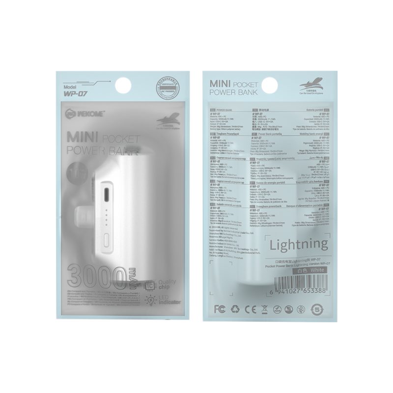 Power Bank 3000mAh 10W WK WP-07 Lightning 1 Θέσης Λευκό - Image 3