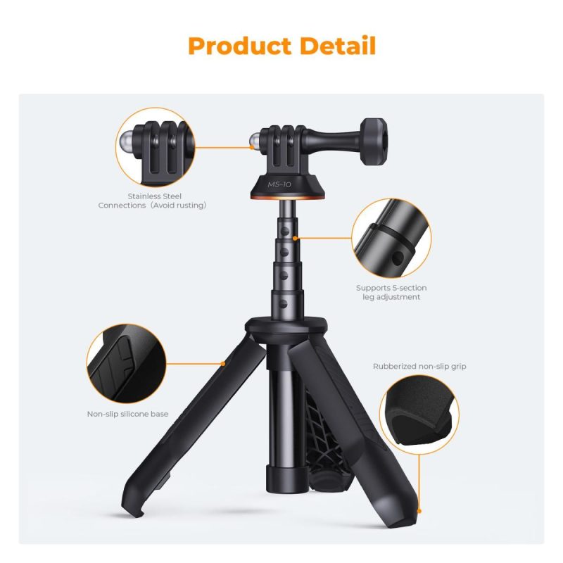 K&F Concept MS10 Selfie Stick Tripod 33.5cm Compatible with Akaso, Insta360, GoPro, DJI Action Camera KF09.133V3 - Image 2