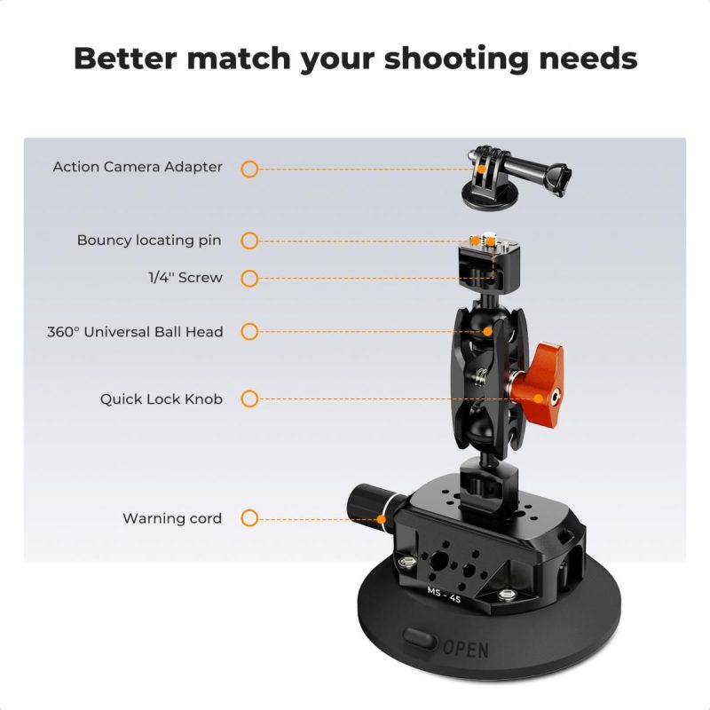 K&F Concept MS45 Suction Cup with Ballhead Magic Arm KF31.100 - Image 2