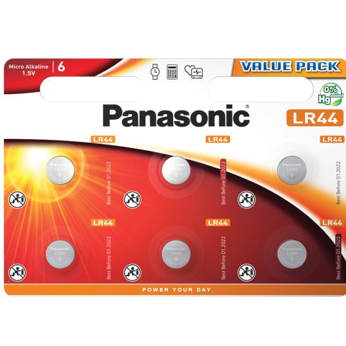 Panasonic LR44L/6BP μικροαλκαλική μπαταρία κουμπί LR44, 6pcs