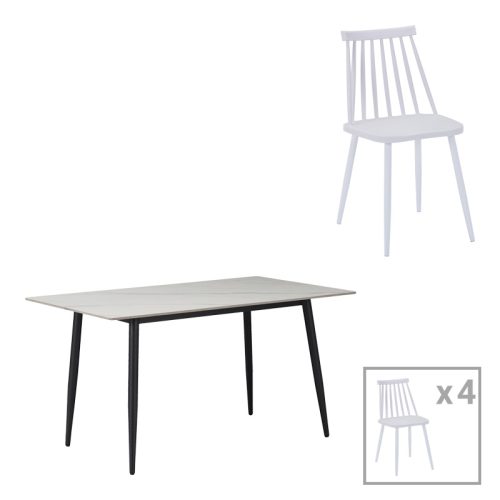 Τραπεζαρία Aurora I-Gustas pakoworld σετ 5τεμ λευκό μαρμάρου-λευκό 120x80x76εκ