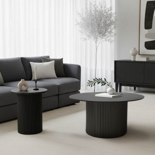 Tραπέζια σαλονιού Dovel pakoworld mdf-μεταλλο σετ 2τεμ. μαύρο