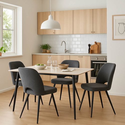 Τραπεζαρία Gustas-Renish pakoworld σετ 5τμχ λευκό μαρμάρου-μπουκλέ γκρι 120x80x76εκ