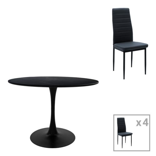 Τραπεζαρία Balou-Parker pakoworld σετ 5τεμ μαύρο-ανθρακί Φ100x73εκ