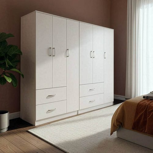 Ντουλάπα εξάφυλλη Athos pakoworld λευκή 180x42x180εκ