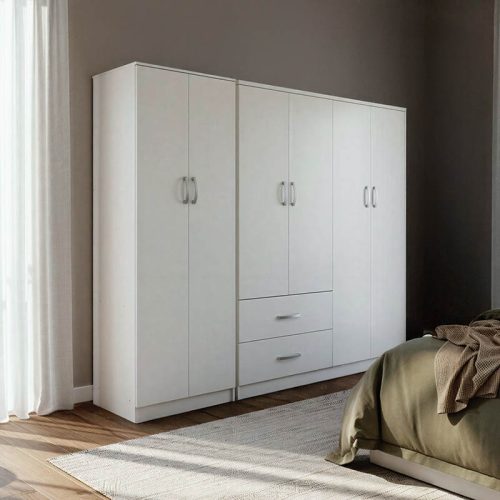 Ντουλάπα εξάφυλλη Athos Ι pakoworld λευκή 200,5x42x180εκ