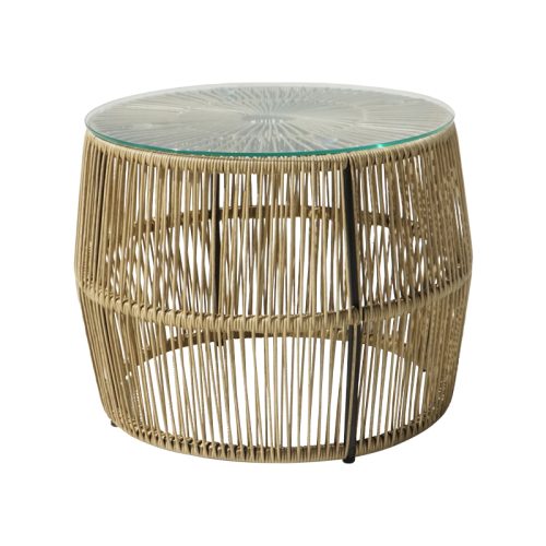 Τραπέζι Adela pakoworld pe wicker-γυαλί σε φυσική απόχρωση Φ47x38εκ