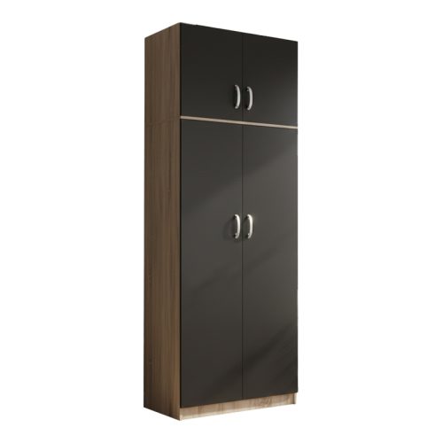 Ντουλάπα δίφυλλη και πατάρι Athos pakoworld σε sonoma-ανθρακί απόχρωση 80x42x240εκ