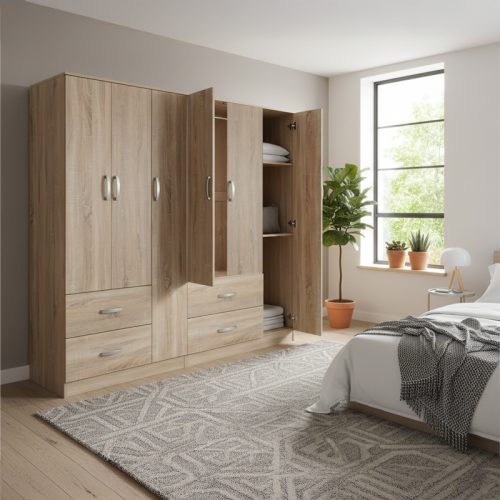 Ντουλάπα εξάφυλλη Athos pakoworld sonoma 180x42x180εκ