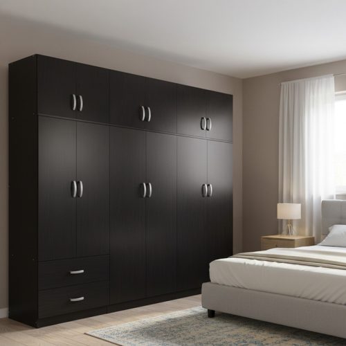 Ντουλάπα εξάφυλλη με πατάρι Athos I pakoworld wenge 240x42x240εκ