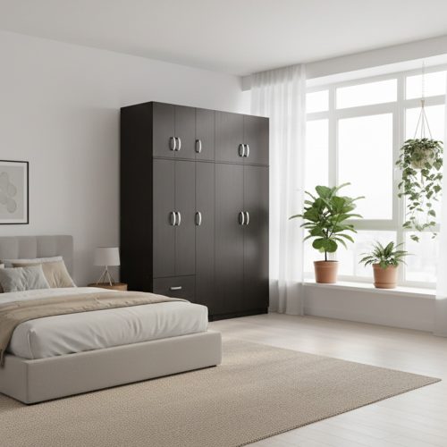 Ντουλάπα πεντάφυλλη με πατάρι Athos I pakoworld wenge 170x42x240εκ