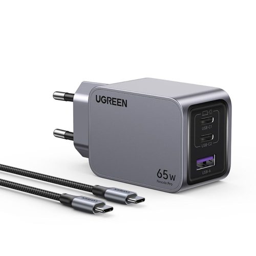 Φορτιστής Σπιτιού GaN PD 65W UGREEN X755 25871 3 Θέσεων, με καλώδιο USB-C 100W 1.5m Γκρί