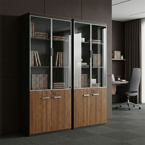 Ντουλάπες γραφείου επαγγελματικές Oscar pakoworld καρυδί-ανθρακί 160x40x200εκ