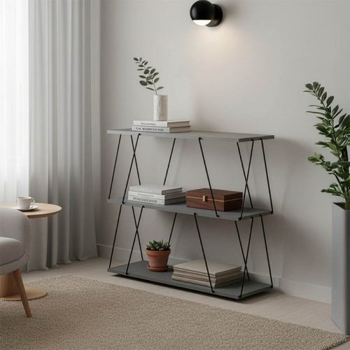 Βοηθητικό τραπέζι-ραφιέρα Tars pakoworld γκρι-μαύρο 80x30x69.2εκ