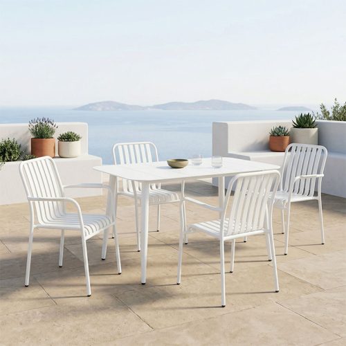 Τραπεζαρία Heven Vista pakoworld σετ 5τεμ λευκό αλουμίνιο 120x70x72εκ