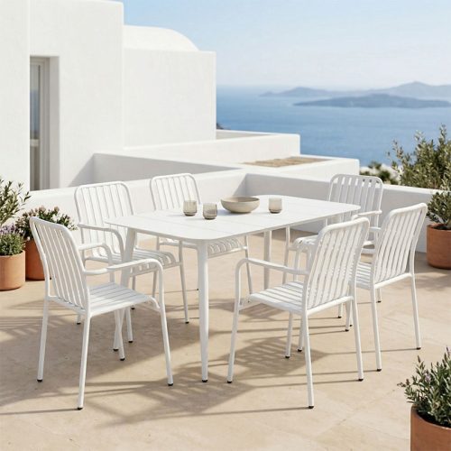 Τραπεζαρία Heven Vista pakoworld σετ 7τεμ λευκό αλουμίνιο 120x70x72εκ