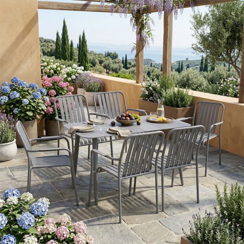 Τραπεζαρία Heven Vista pakoworld σετ 7τεμ ανθρακί αλουμίνιο 120x70x72εκ