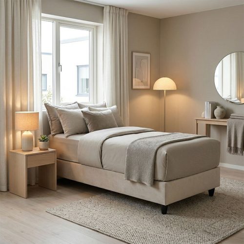 Κρεβάτι Υπόστρωμα μονό Pakda pakoworld κρεμ βελούδο 90x200εκ